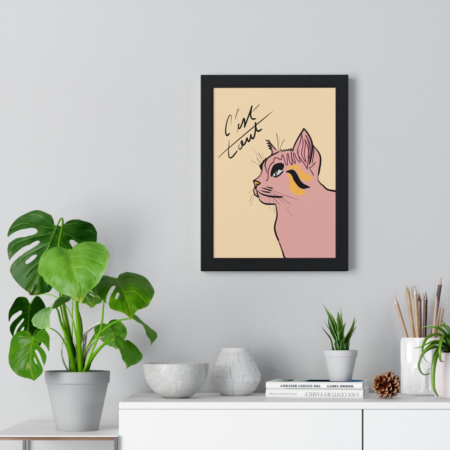 Chic Cat Art Poster, Modern Wall Decor, Cat Lover Gift, Artistic Framed Print, Home Decoration, Unique Cat Artwork