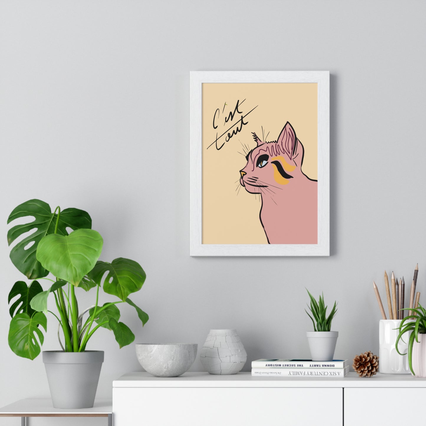Chic Cat Art Poster, Modern Wall Decor, Cat Lover Gift, Artistic Framed Print, Home Decoration, Unique Cat Artwork